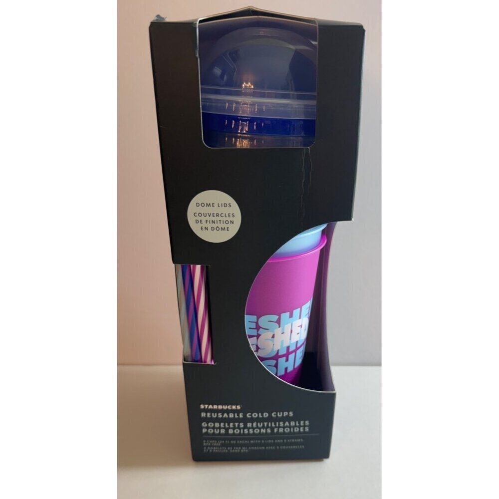 Starbucks Reusable Cold Cups With Dome Lids & Straws Set Of 5 NIB*